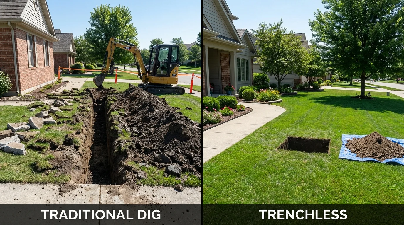 Trenchless sewer repair with minimal yard damage versus traditional excavation in Logan, WV